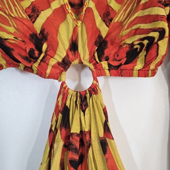 Connor & Blake 100% Cotton Back Cutout Maxi Dress  Red Yellow Large - Picture 4 of 10